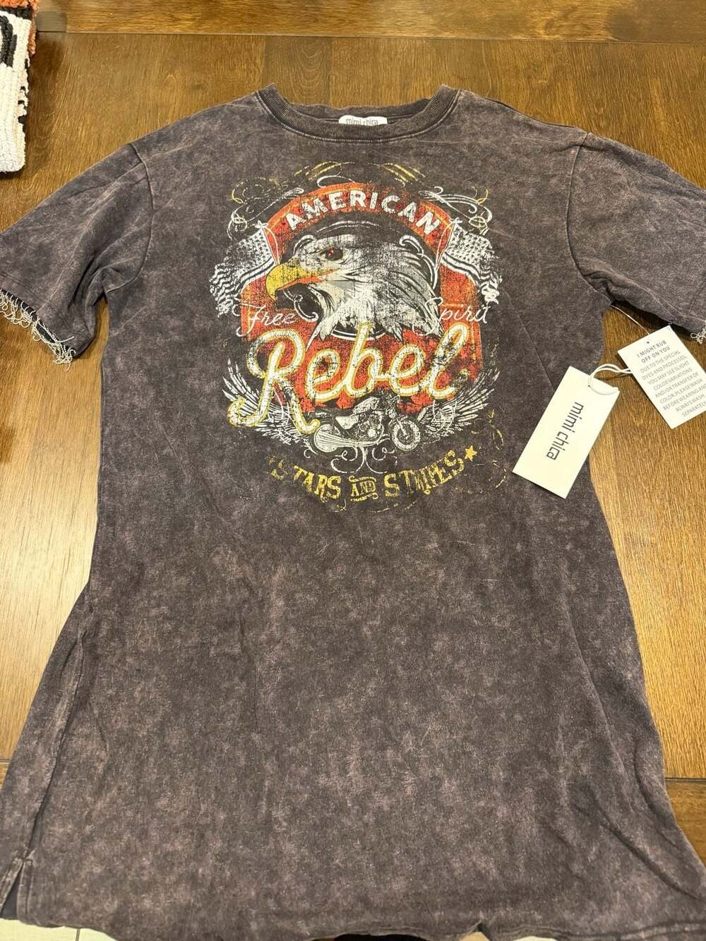 Mimi Chica American Rebel Graphic Tee Size L Black Mineral Wash